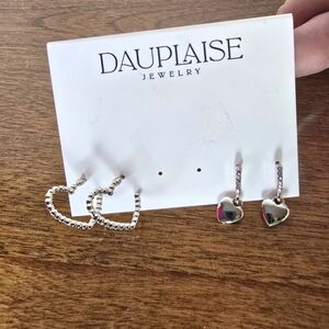 Dauplaise Silver Heart Earrings Set Costume NWT